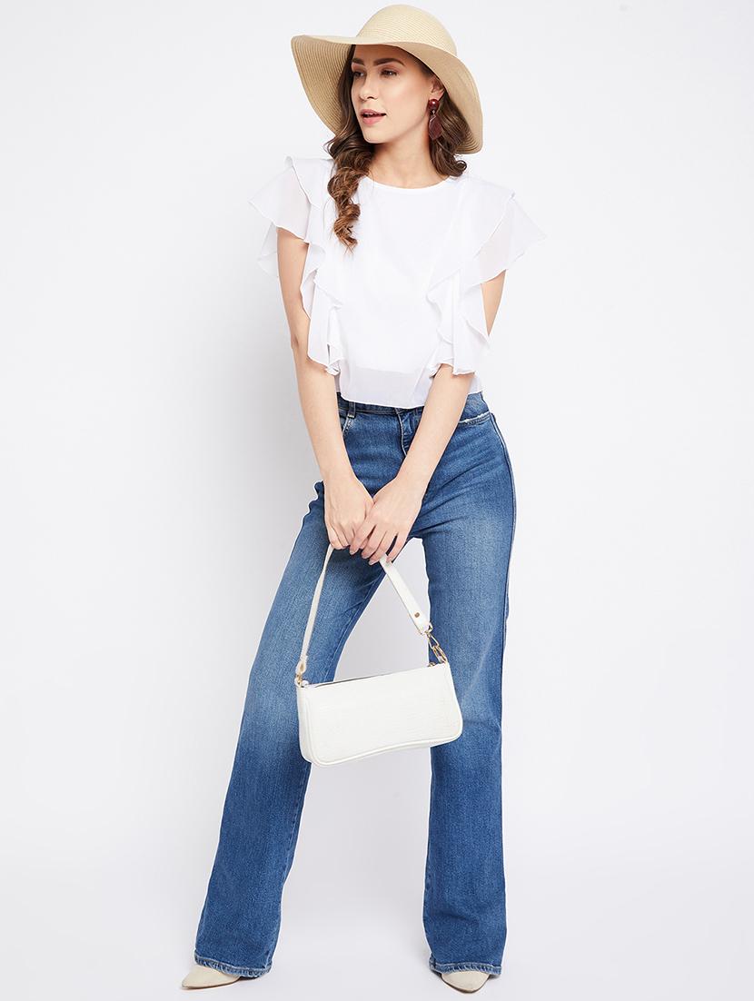 women's white round neck top - 18283636 - Standard Image - 3