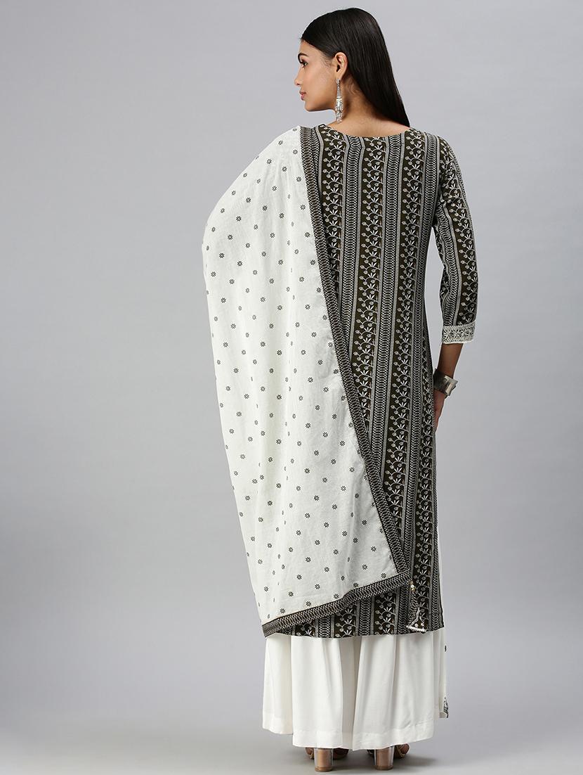 olive cotton blend kurta sharara set - 18294940 - Standard Image - 2
