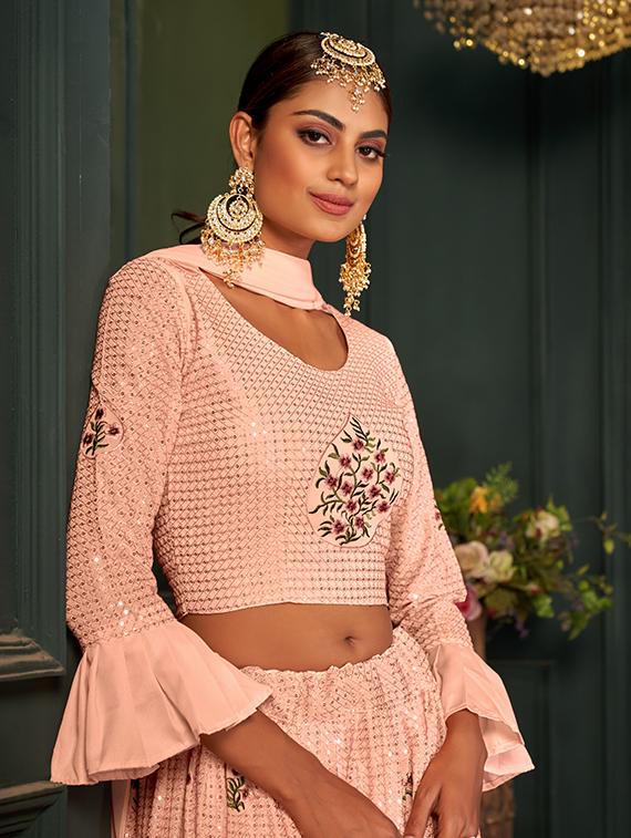 peach georgette flared lehenga - 18317757 - Standard Image - 2