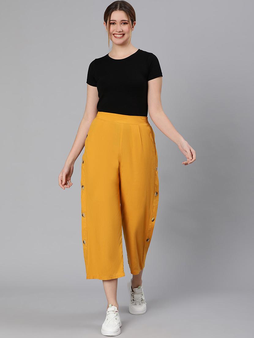 solid yellow detailed pleated trouser - 18324522 - Zoom Image - 3