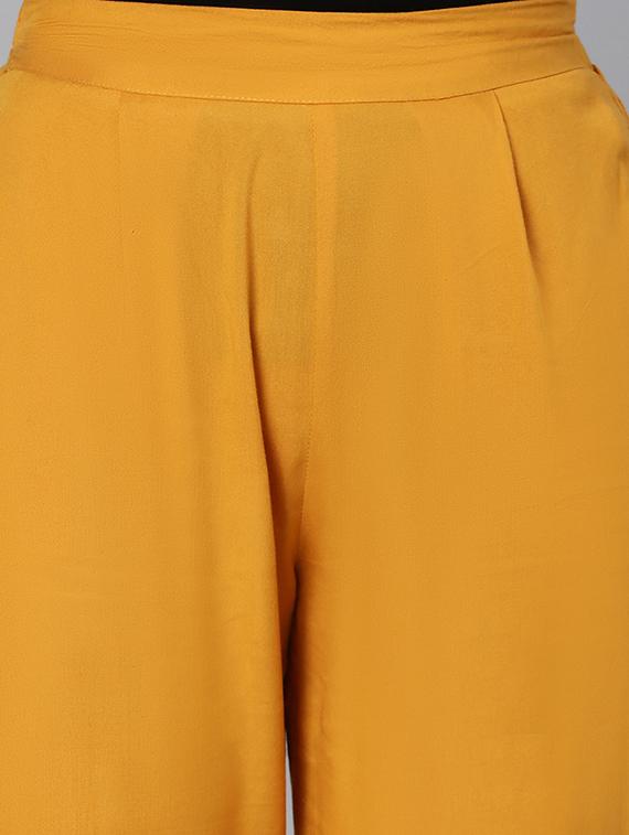 solid yellow detailed pleated trouser - 18324522 - Standard Image - 4
