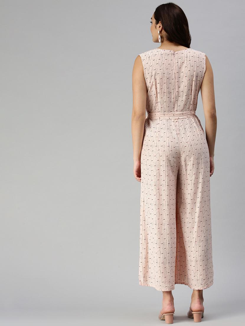 tie front printed full leg jumpsuit - 18336957 - Standard Image - 3