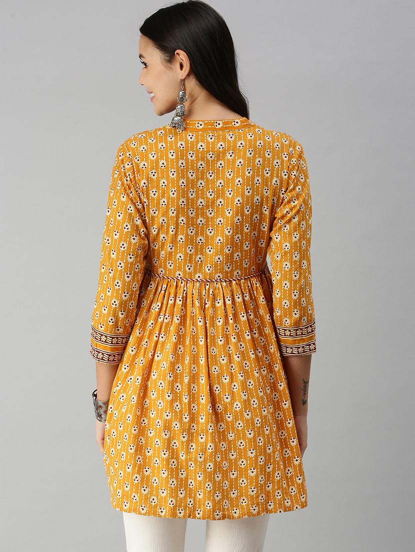mandarin neck printed a-line kurti - 18338319 - Standard Image - 3