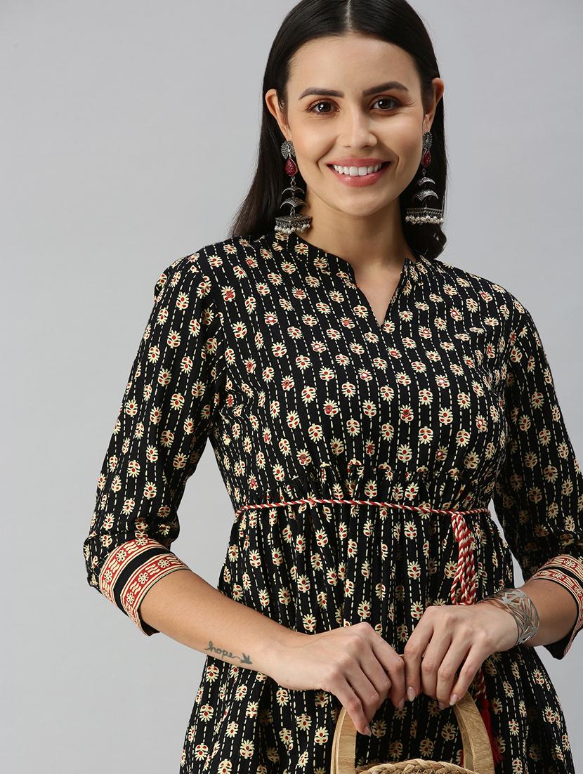 mandarin neck printed flared kurti - 18338320 - Standard Image - 5