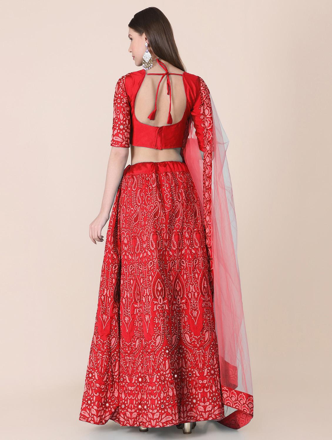 red art silk flared lehenga - 18346602 - Standard Image - 2