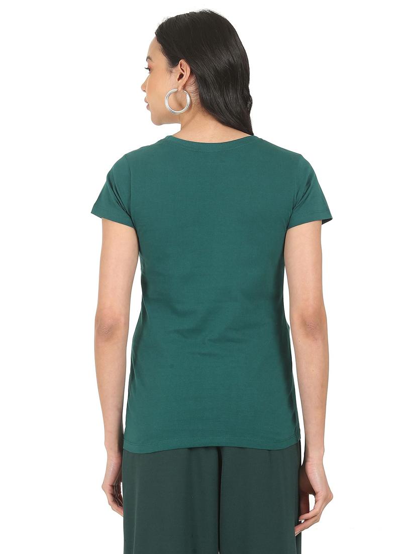women's chest print round neck t-shirt - 18358174 - Zoom Image - 2