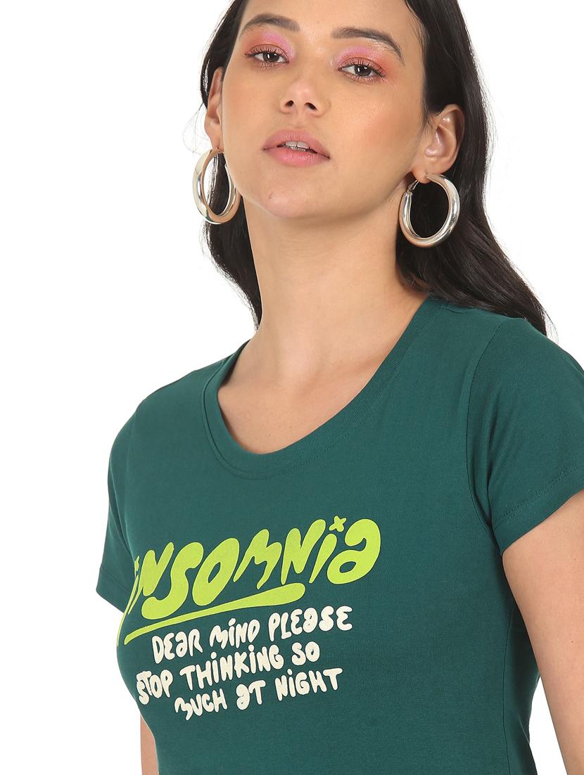 women's chest print round neck t-shirt - 18358174 - Standard Image - 4