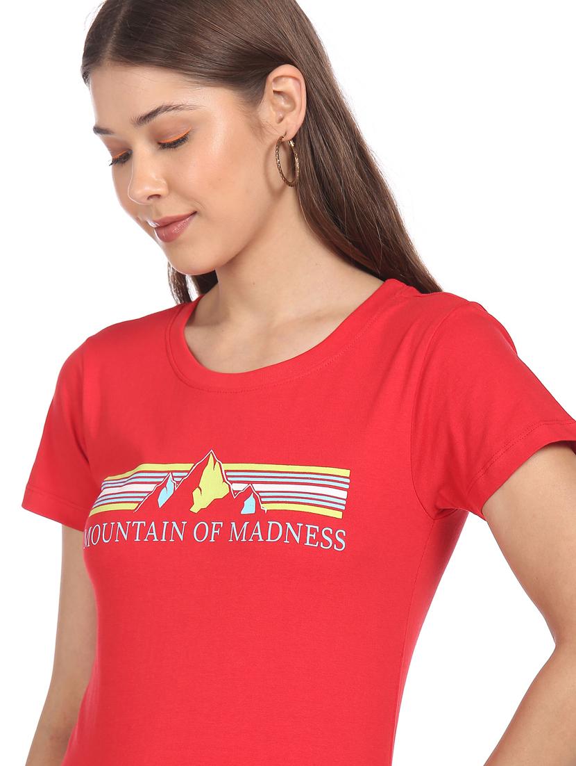 women's chest print round neck t-shirt - 18358176 - Standard Image - 5