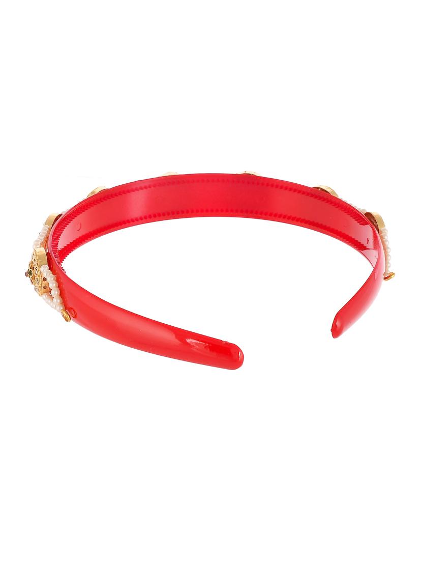 gold plated & red color beaded hair band - 18382919 - Standard Image - 3