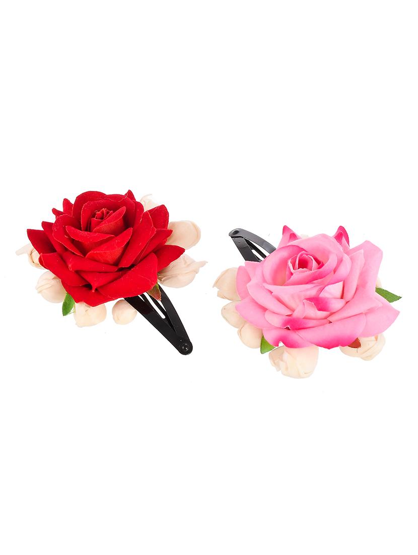 set of 2 red & pink artificial rose flower tic tac hair clip - 18384437 - Zoom Image - 3