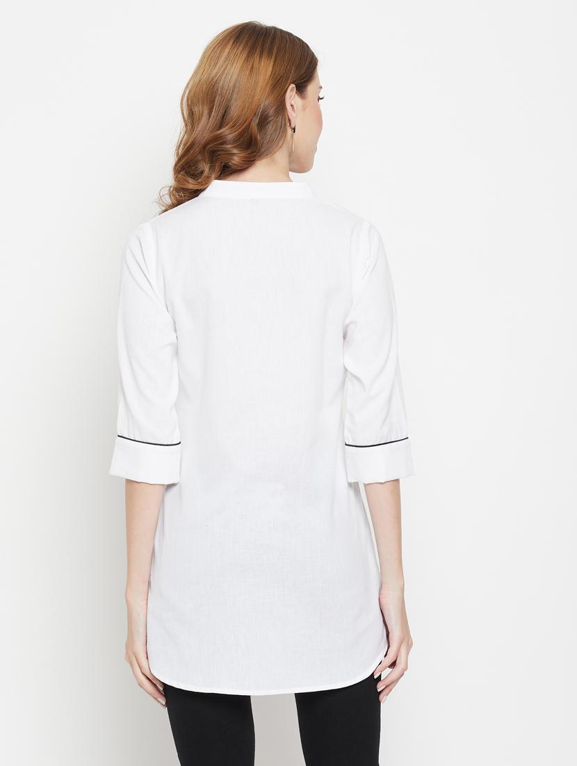 white mandarin neck solid tunic - 18384502 - Zoom Image - 2
