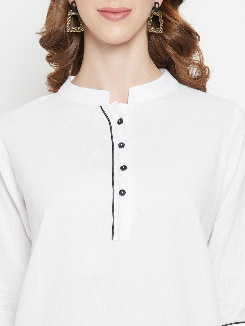 white mandarin neck solid tunic - 18384502 - Zoom Image - 4