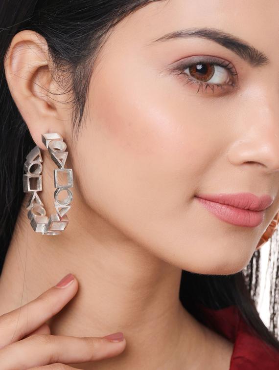 silver brass hoop earring - 18393381 - Zoom Image - 4