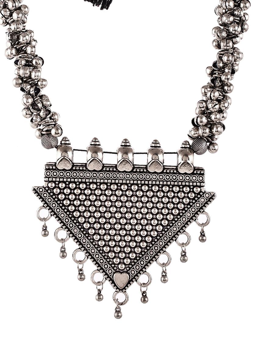 silver plated oxidised ghungroo beaded necklace - 18397095 - Zoom Image - 2