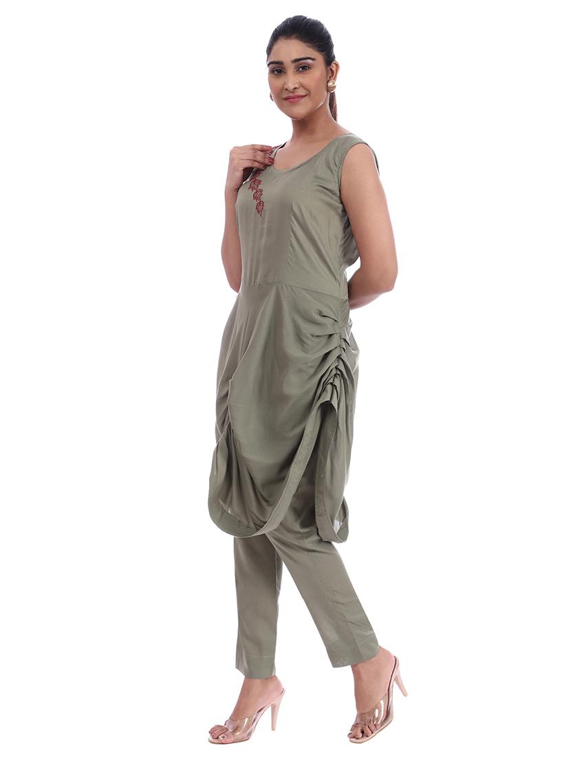 green solid kurta with straight pant set - 18397579 - Standard Image - 3