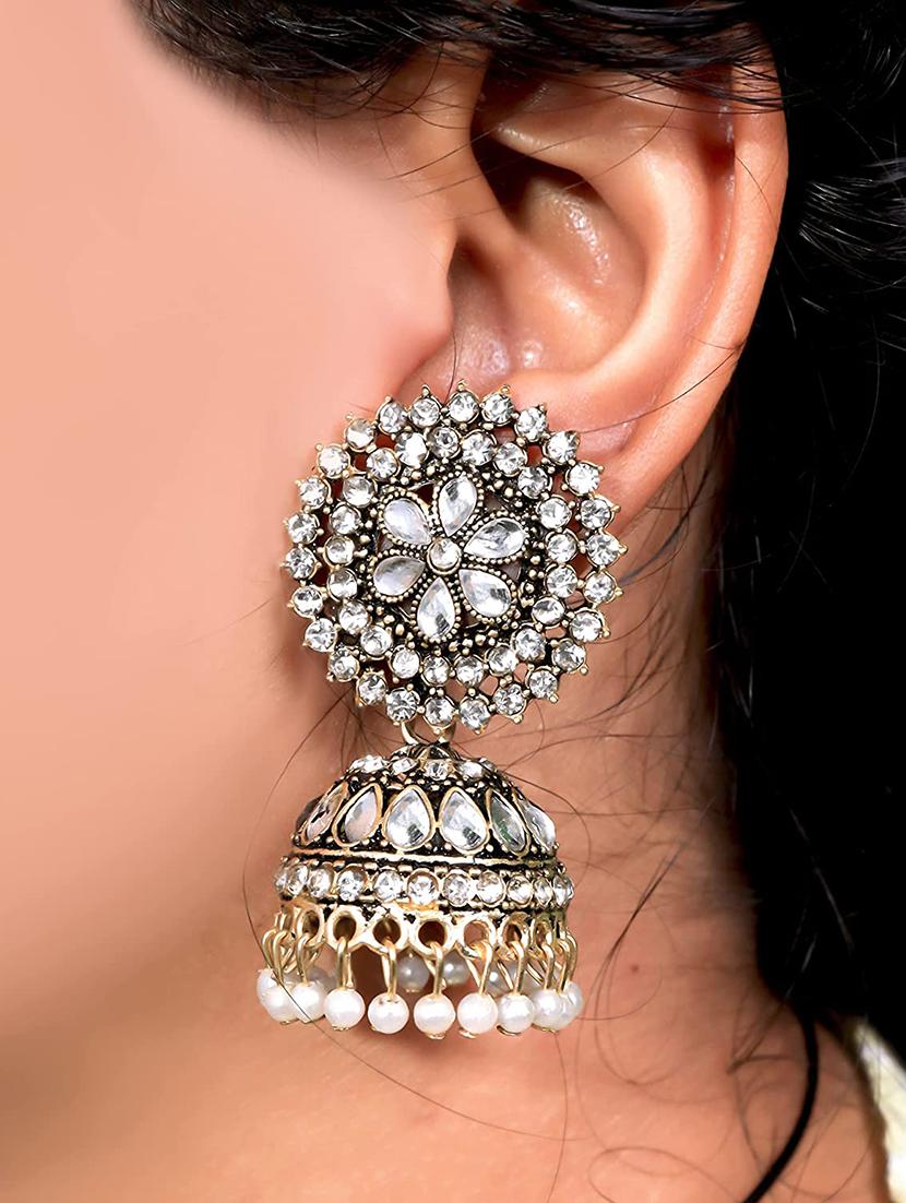gold brass jhumka earring - 18397771 - Zoom Image - 4