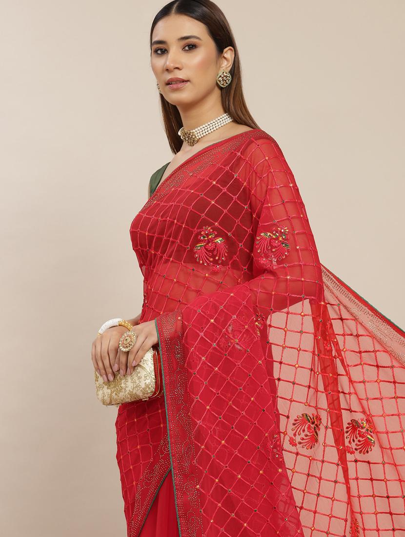 women's embroidered saree with blouse - 18404144 - Standard Image - 3