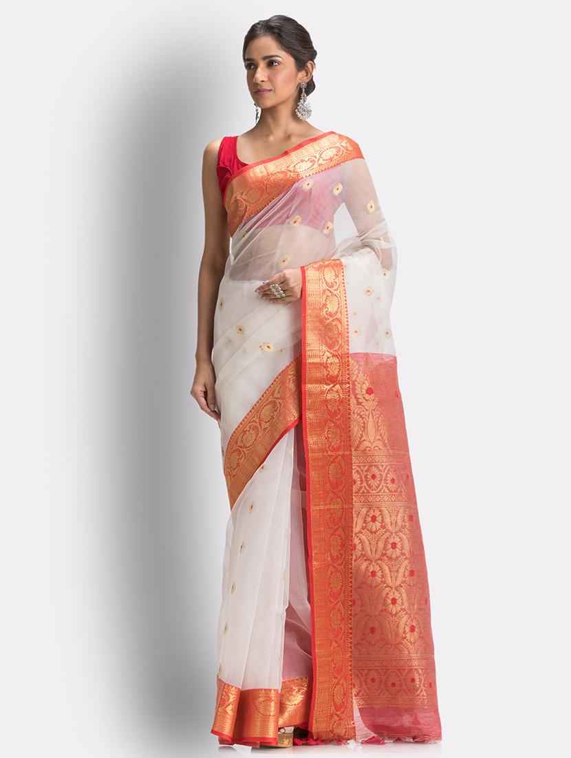 women's self design white colored saree with blouse - 18416944 - Standard Image - 2