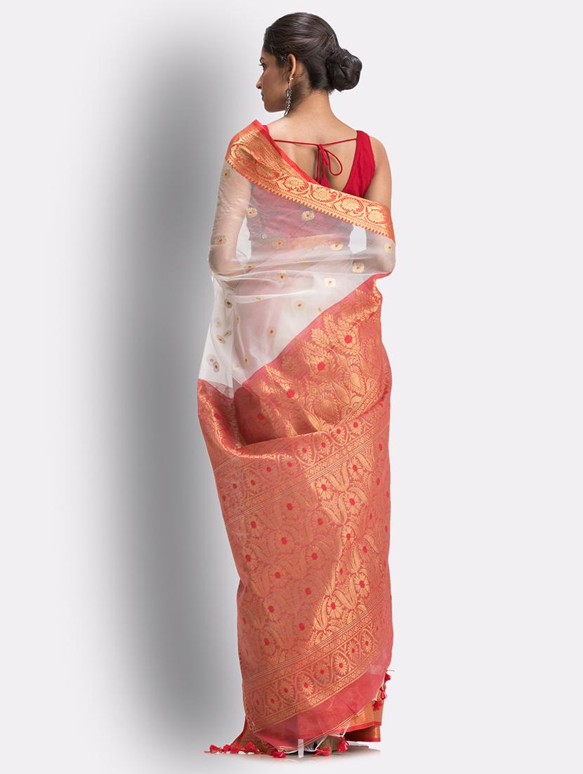 women's self design white colored saree with blouse - 18416944 - Standard Image - 4