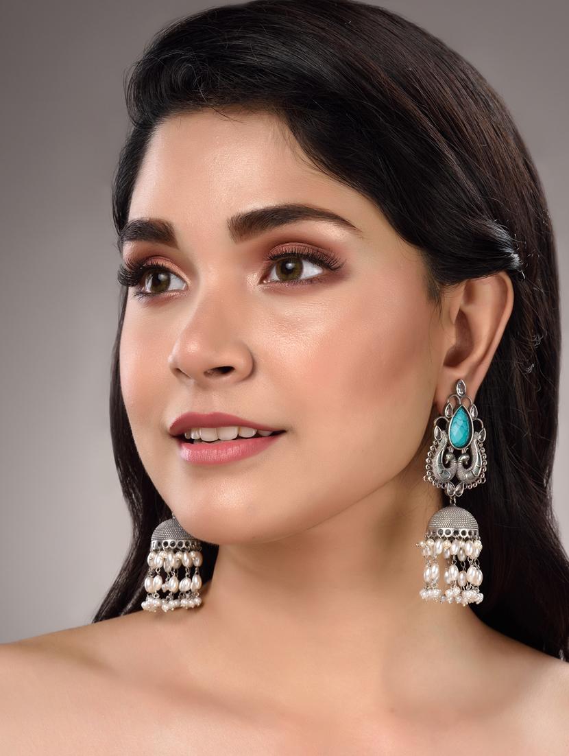 green brass jhumka earring - 18417867 - Zoom Image - 2