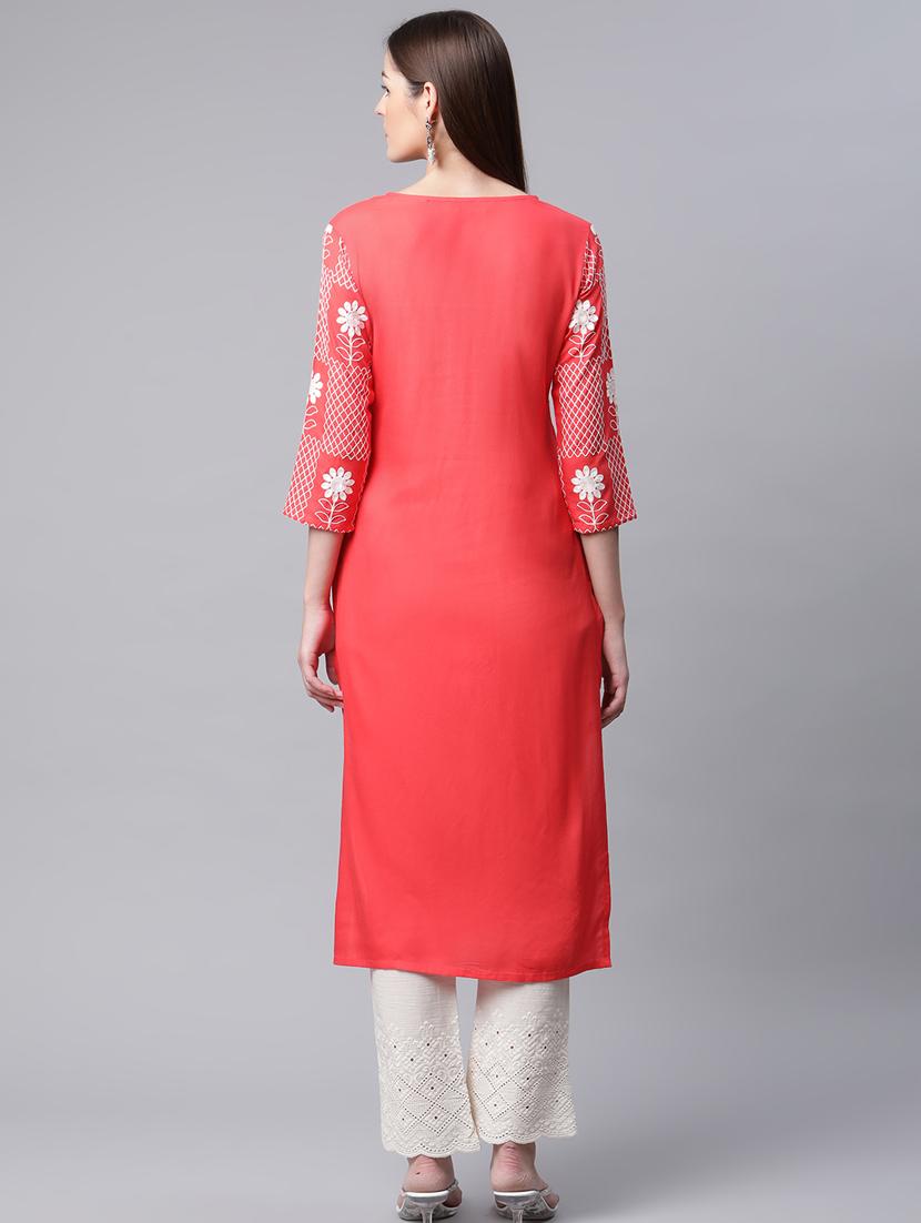 red kurta pant set - 18433609 - Zoom Image - 3