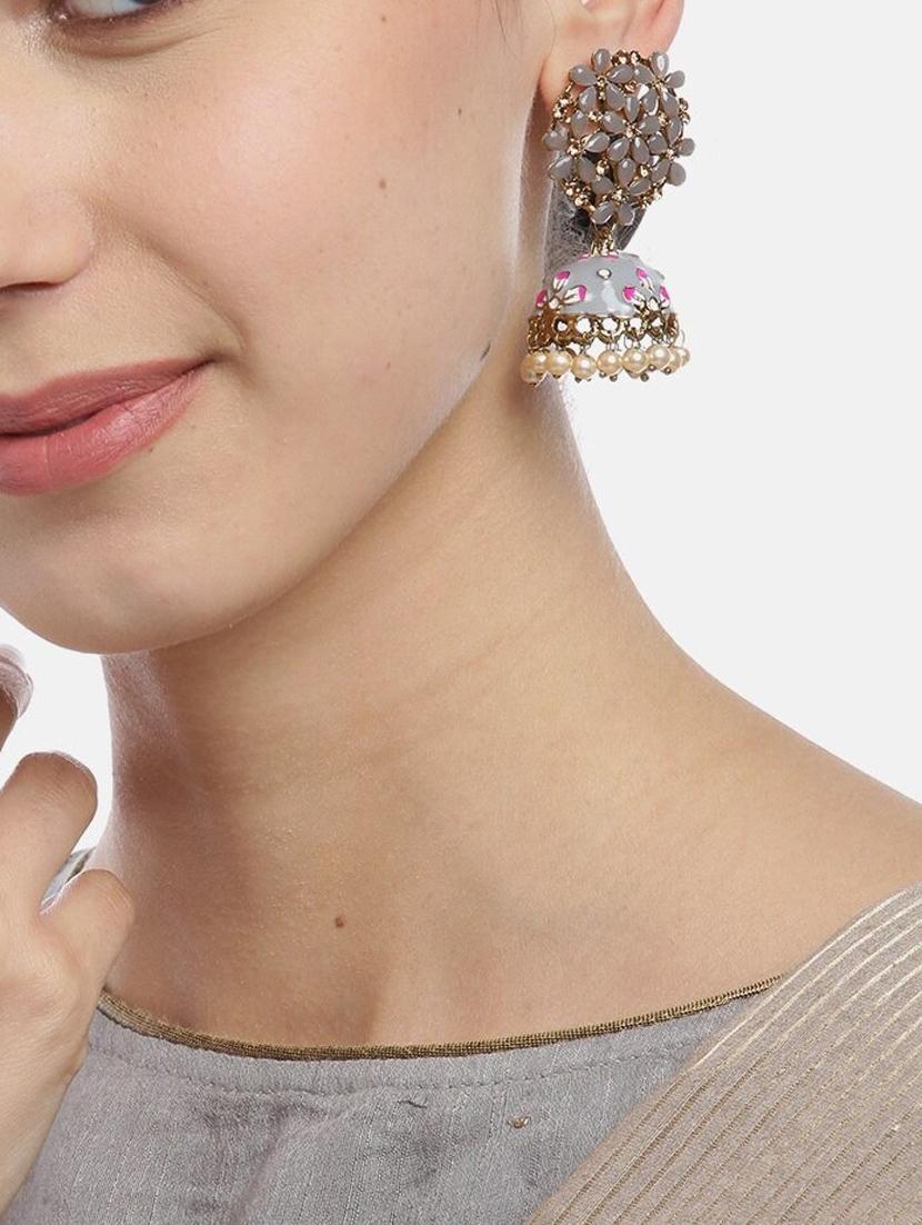 grey brass jhumka earring - 18437075 - Standard Image - 4