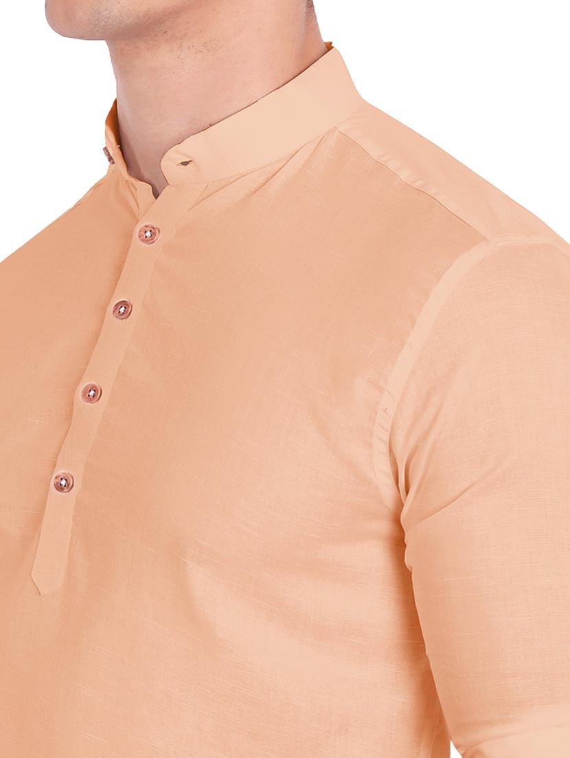 peach solid short kurta - 18454630 - Standard Image - 4