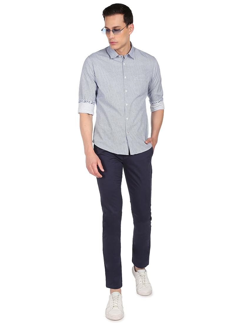navy blue solid casual trouser - 18519471 - Standard Image - 3