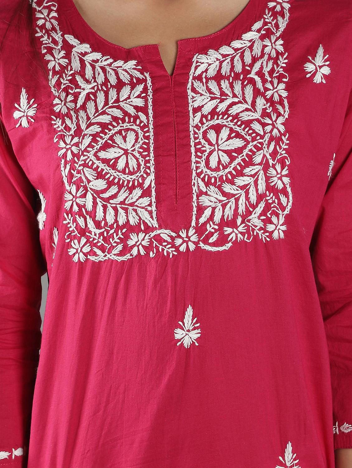 chikankari embroidered short kurti - 18573349 - Zoom Image - 4