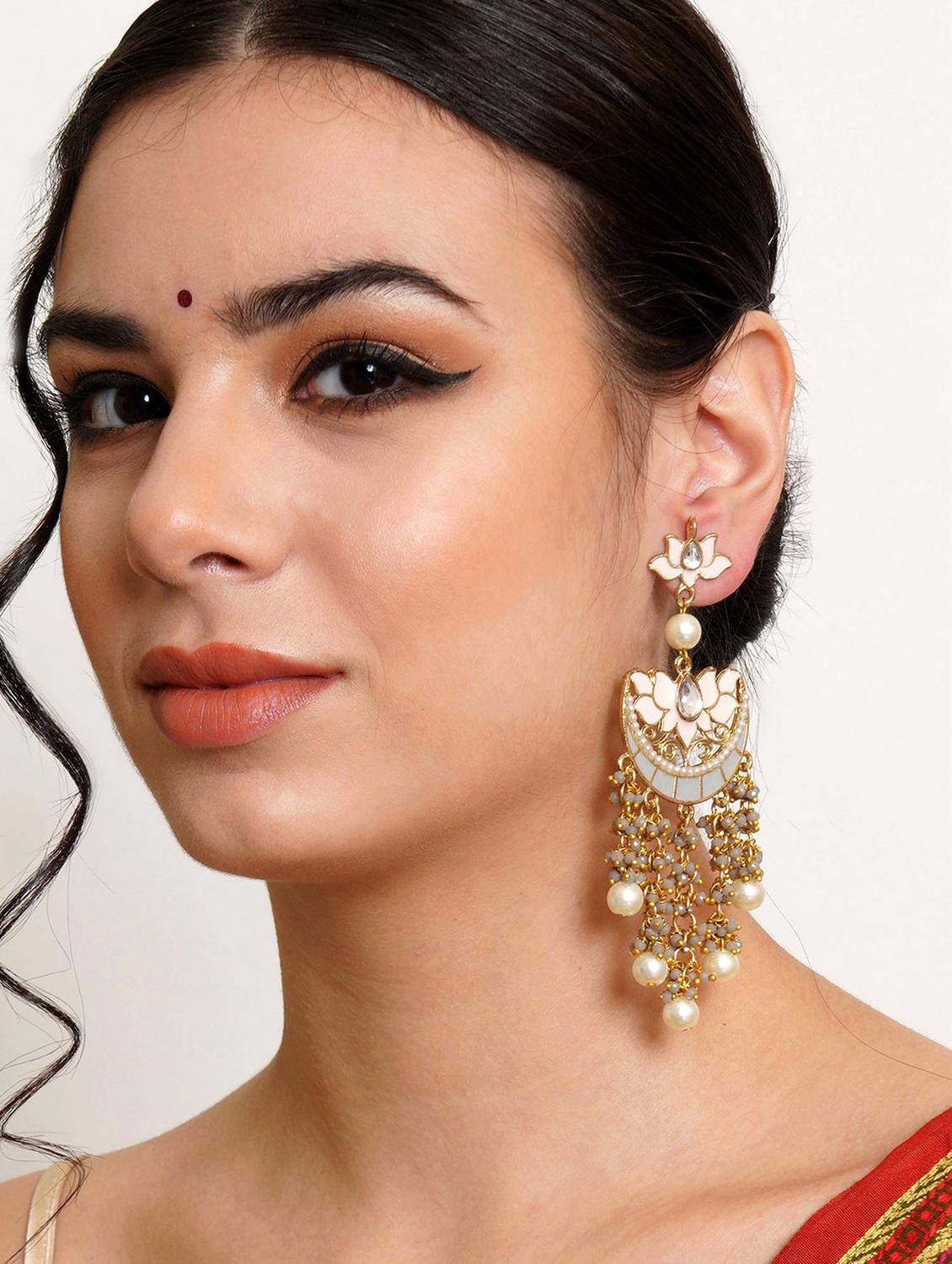lotus shaped chandbali with pearl drops - 18633251 - Standard Image - 3