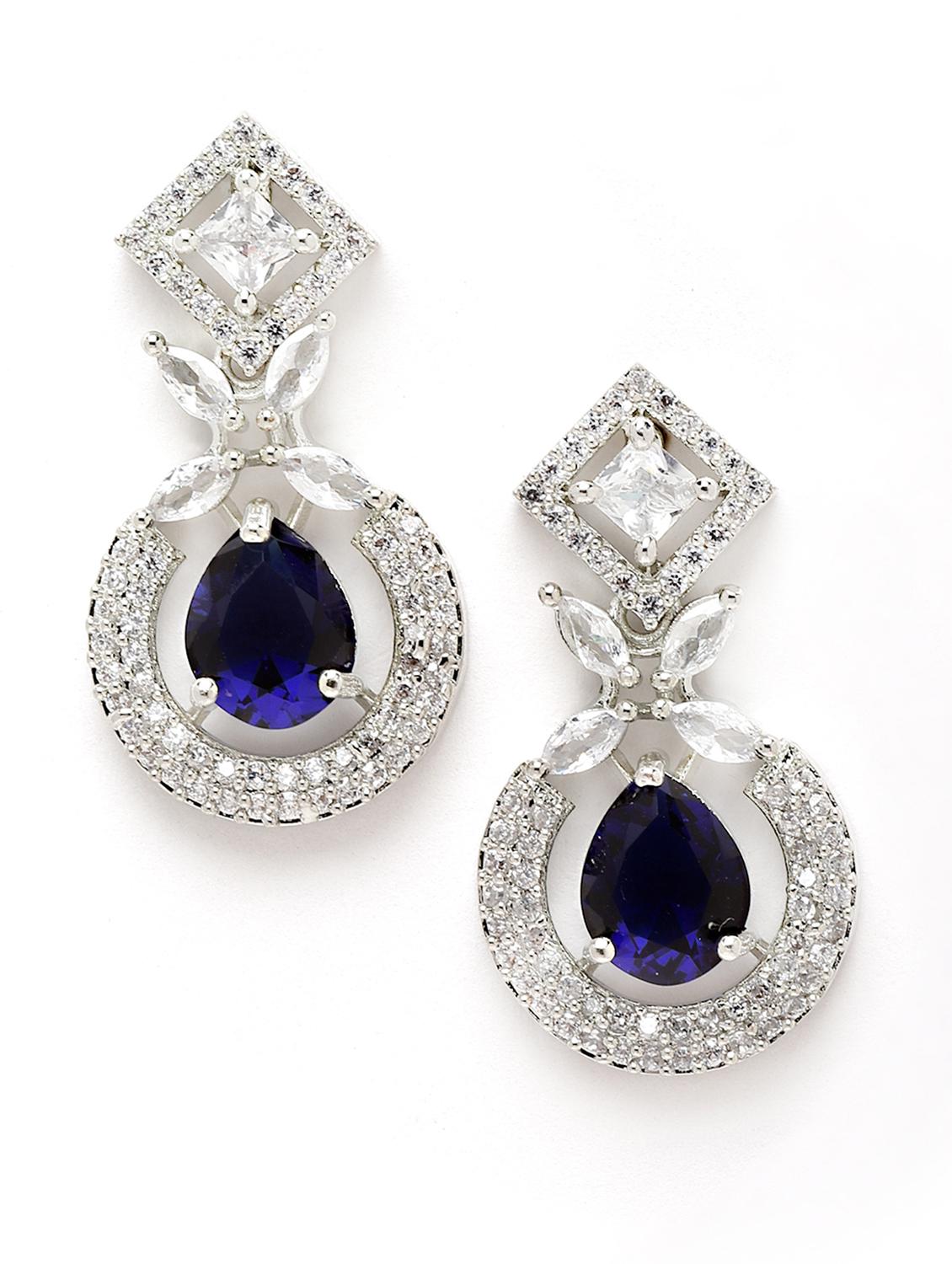 karatcart silver tone blue american diamond studded necklace set - 18635848 - Zoom Image - 3