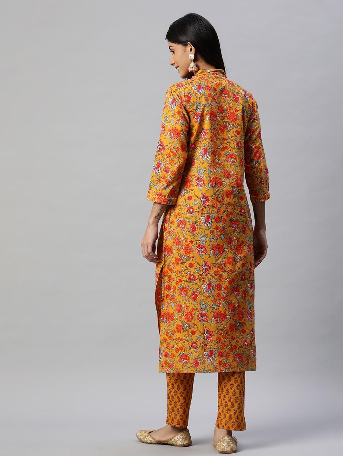 mustard floral printed suit set - 18739068 - Standard Image - 3