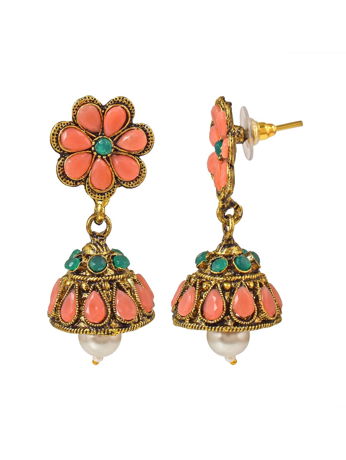 multi colored brass jhumka earring - 18743374 - Standard Image - 2