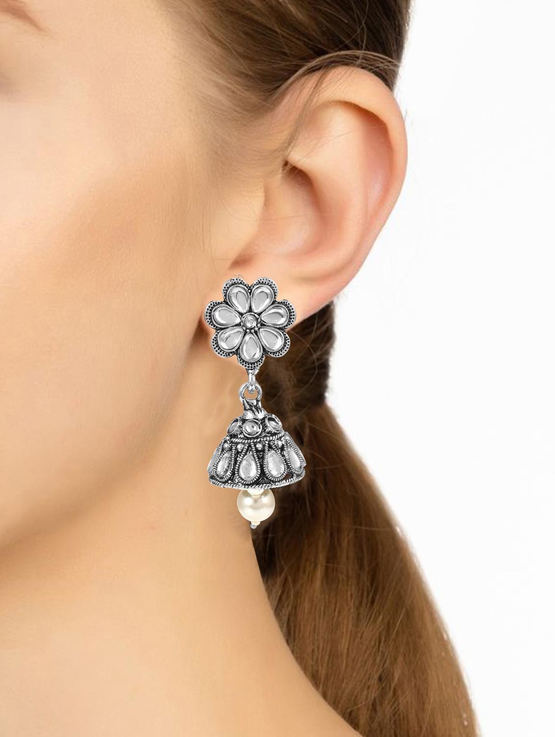 white brass jhumka earring - 18743398 - Standard Image - 3