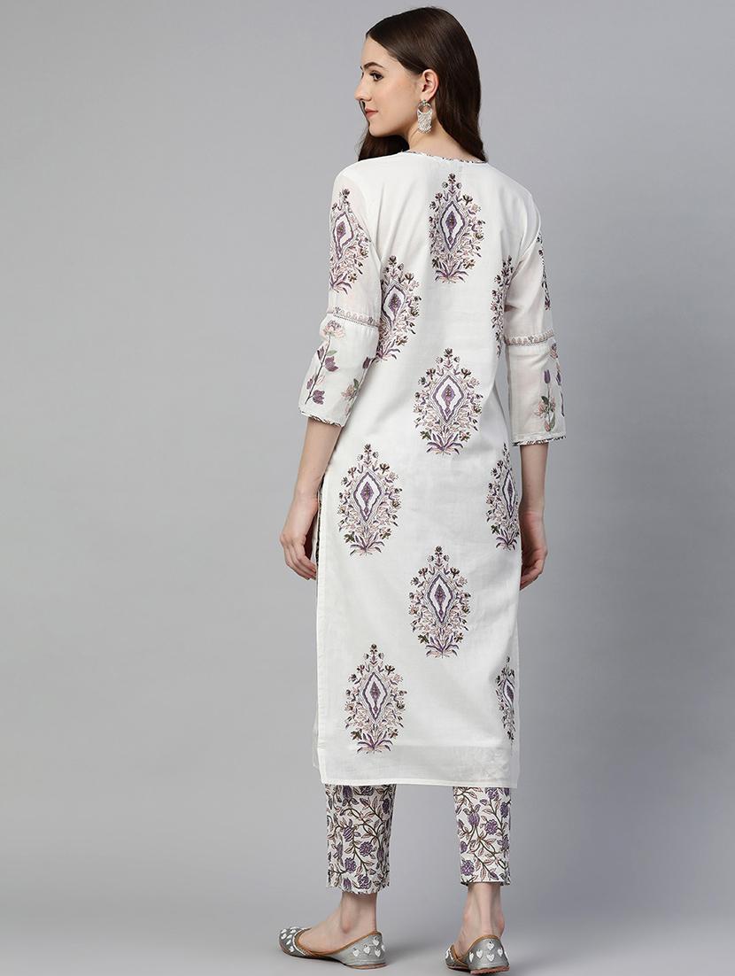 women white printed kurta pant set - 18847897 - Standard Image - 3