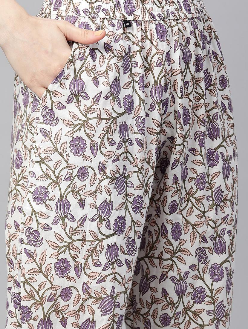 women white printed kurta pant set - 18847897 - Standard Image - 4
