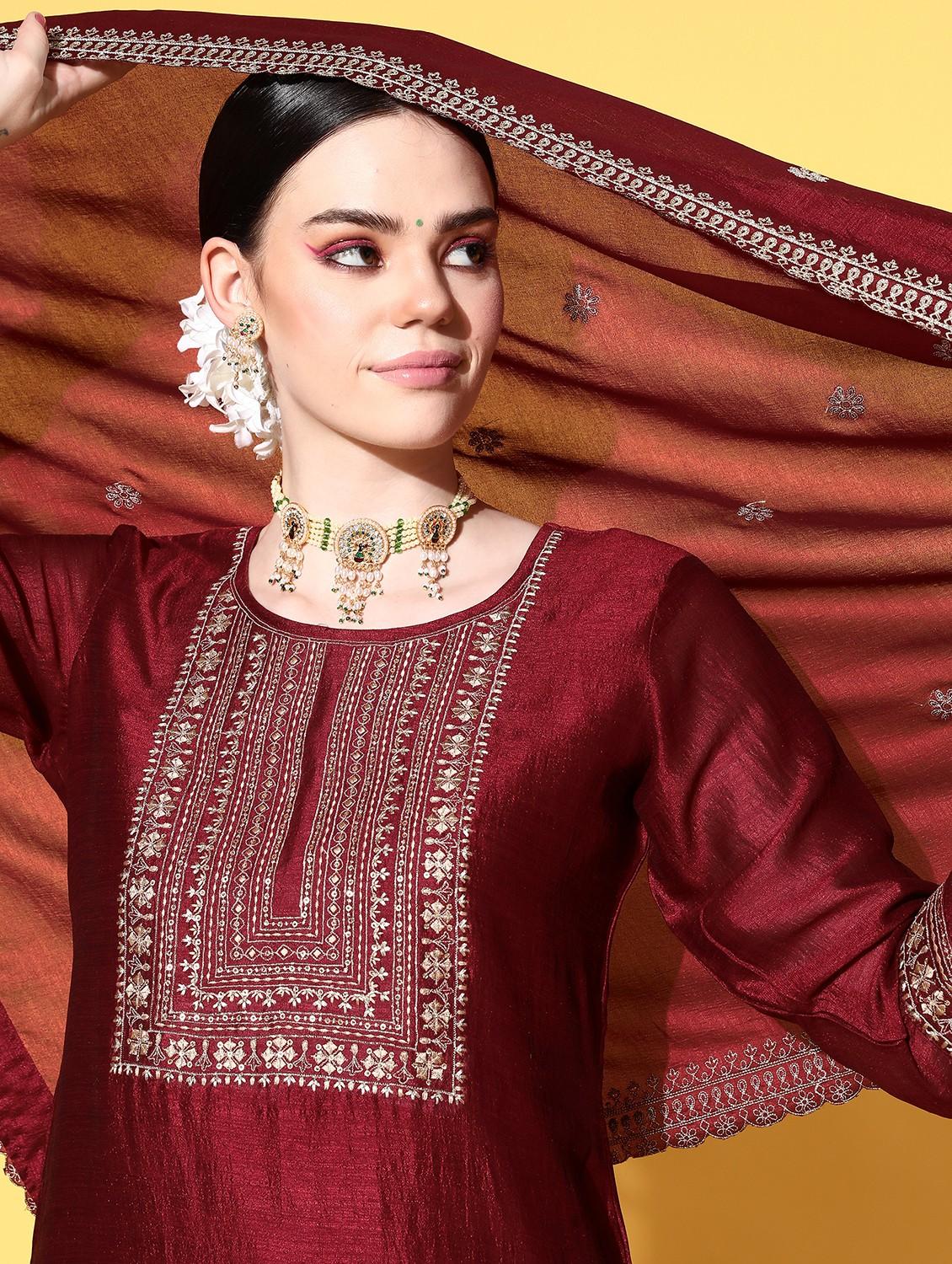embroidered kurta set with dupatta - 18875442 - Zoom Image - 4