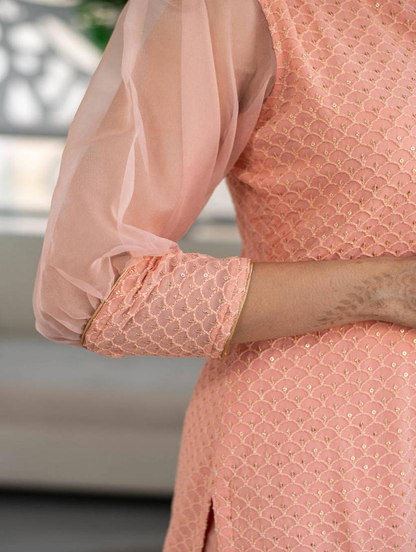 peach georgette semistitched suit - 18882693 - Standard Image - 4