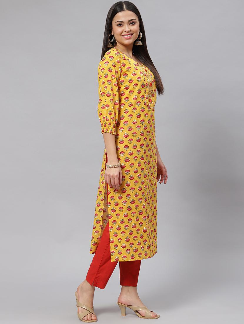 yellow coloured printed kurta pant set - 18886803 - Standard Image - 2