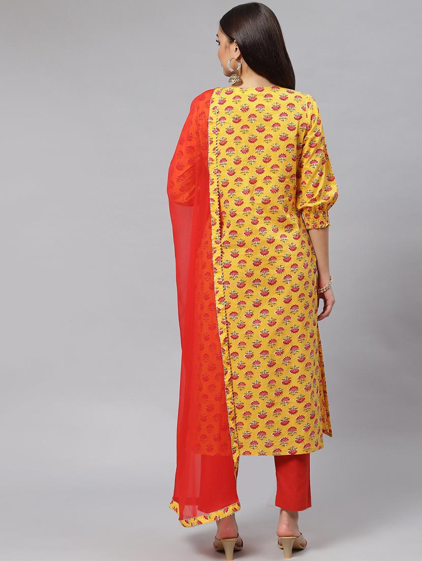 yellow coloured printed kurta pant set - 18886803 - Zoom Image - 3