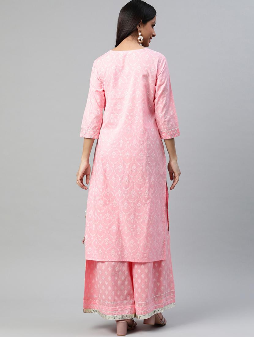 pink printed kurta sharara set - 19089678 - Standard Image - 2