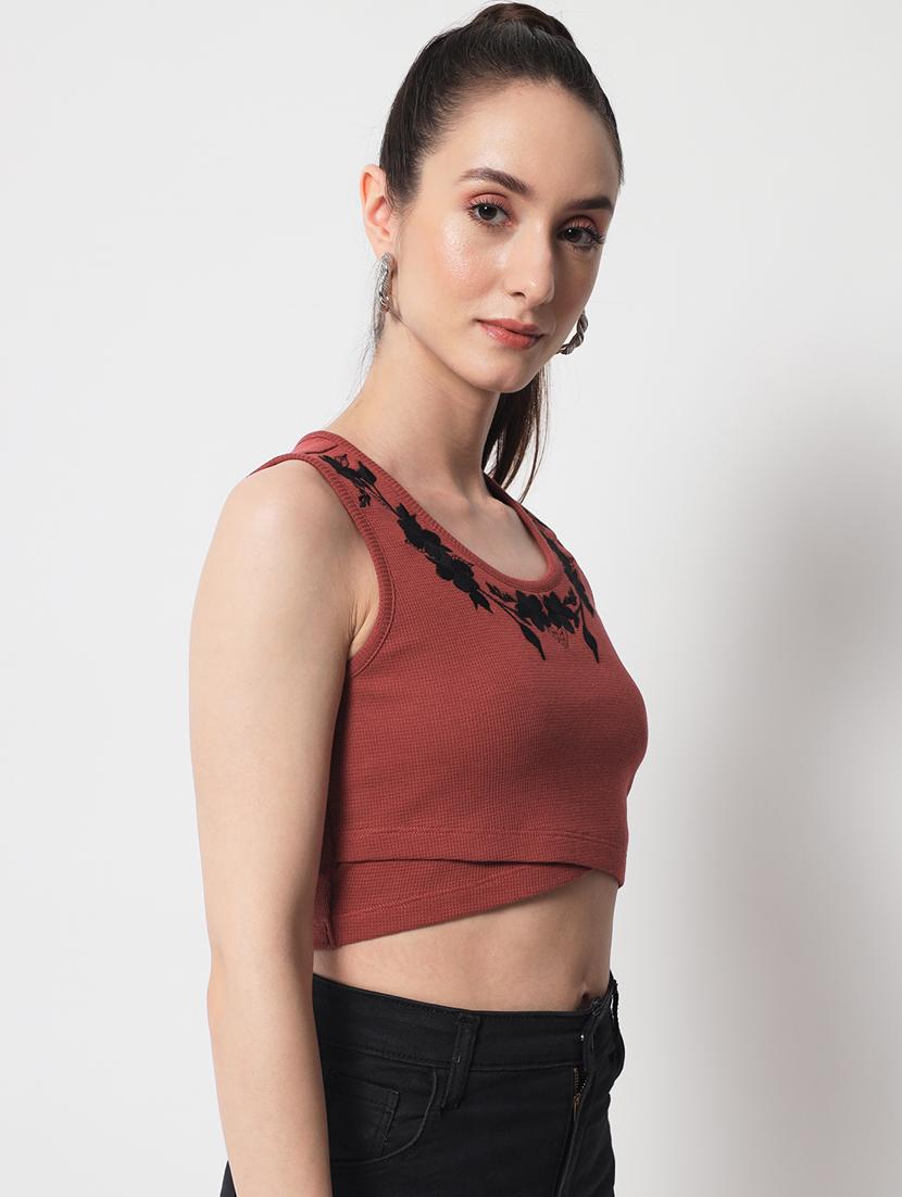 women's crop round neck top - 19101587 - Standard Image - 2