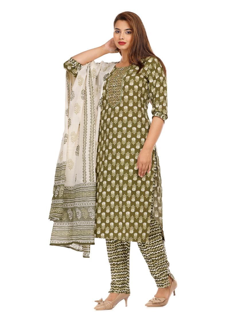 green printed kurta pant set with dupatta - 19126654 - Zoom Image - 2