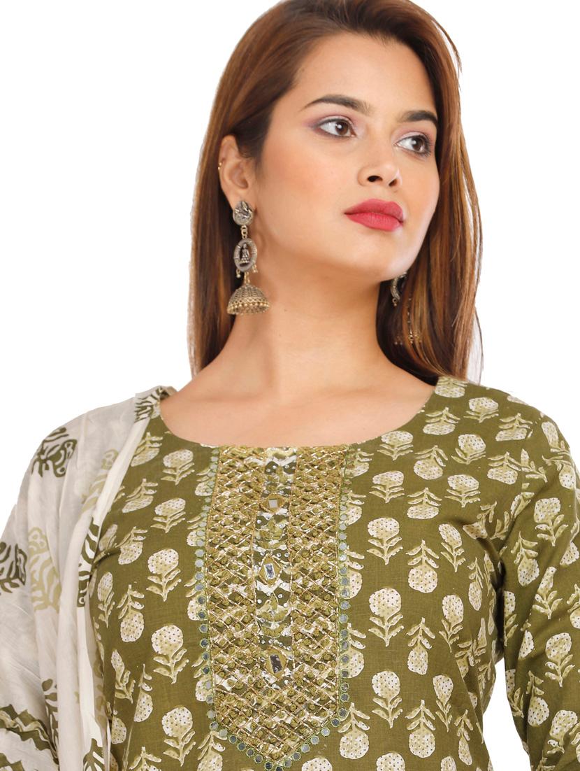 green printed kurta pant set with dupatta - 19126654 - Standard Image - 4
