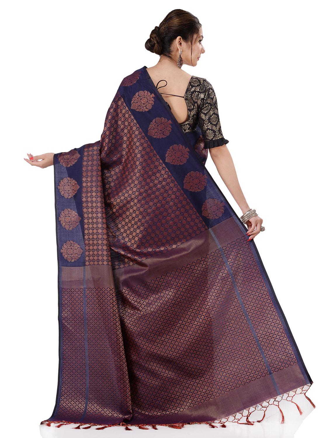 women's self design navy blue colored saree - 19137778 - Standard Image - 2