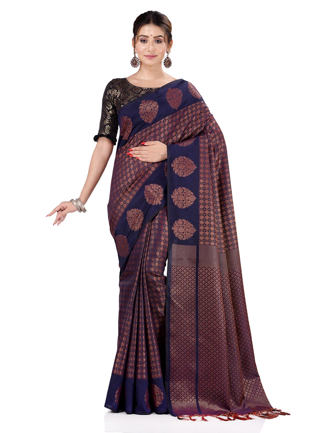 women's self design navy blue colored saree - 19137778 - Standard Image - 3