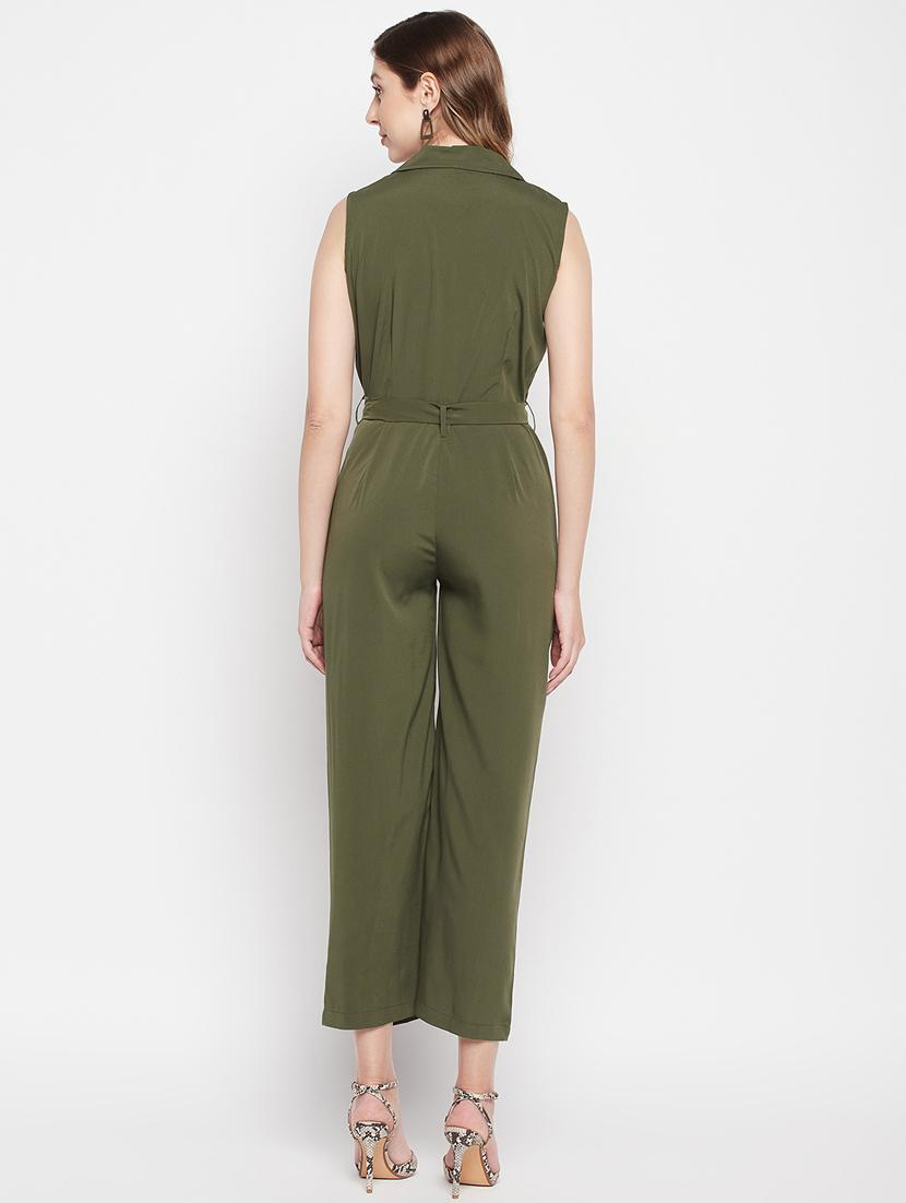 olive solid jumpsuit - 19161476 - Zoom Image - 4