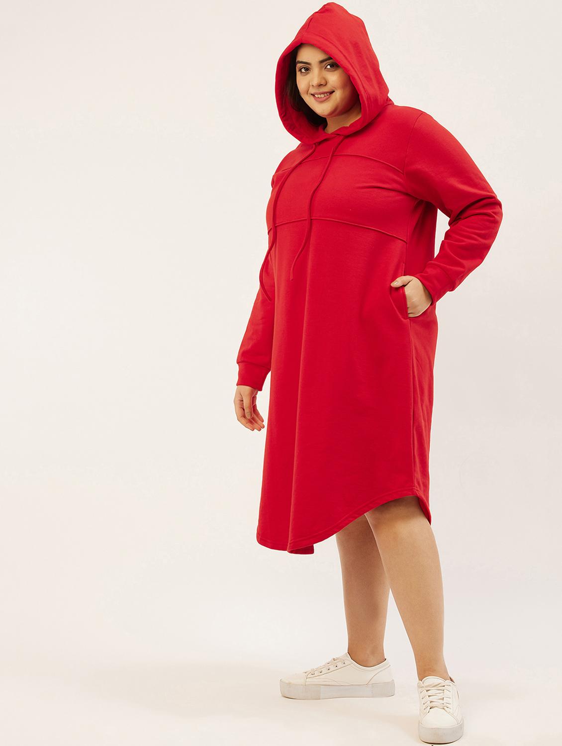 red solid hooded dress - 19180703 - Standard Image - 2
