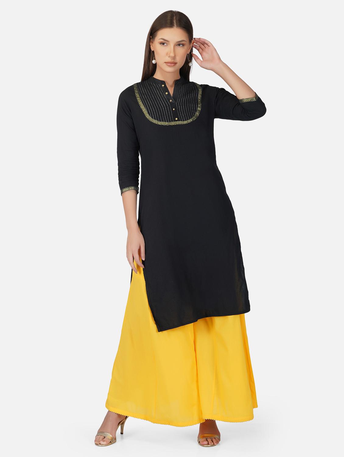 yellow cotton palazzos - 19219620 - Zoom Image - 4