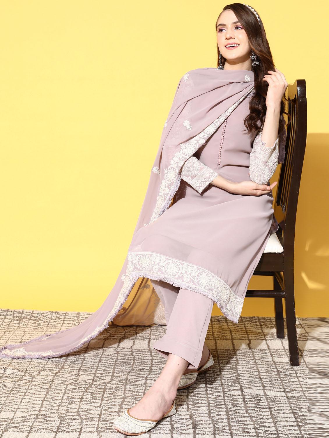 pink solid suit set with dupatta - 19225867 - Standard Image - 3